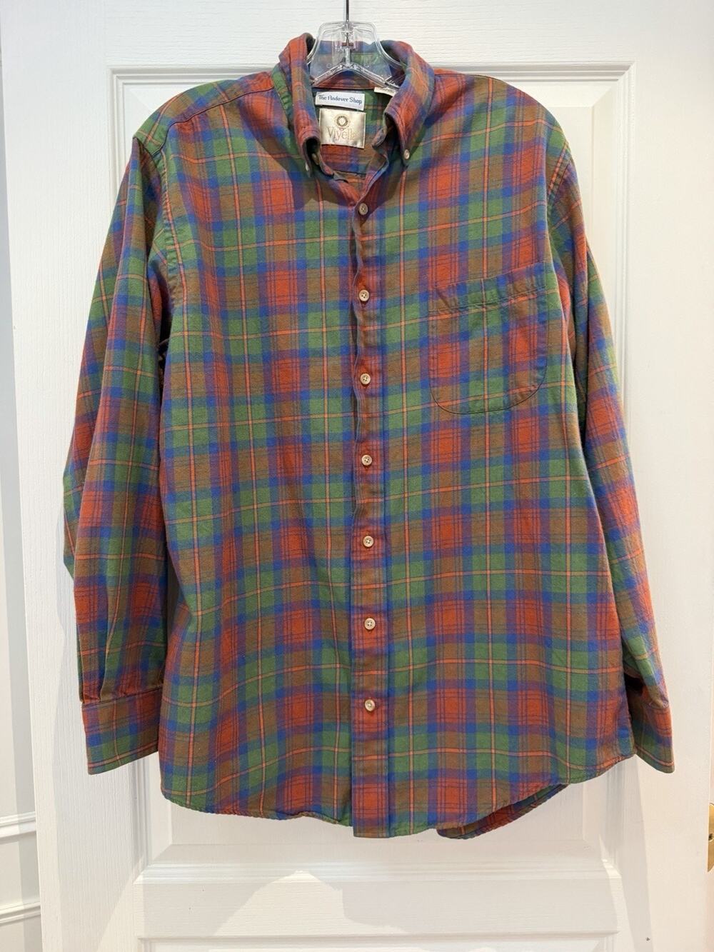 The Andover Shop Viyella Red Blue Green Flannel Button Down Cotton Wool Blend